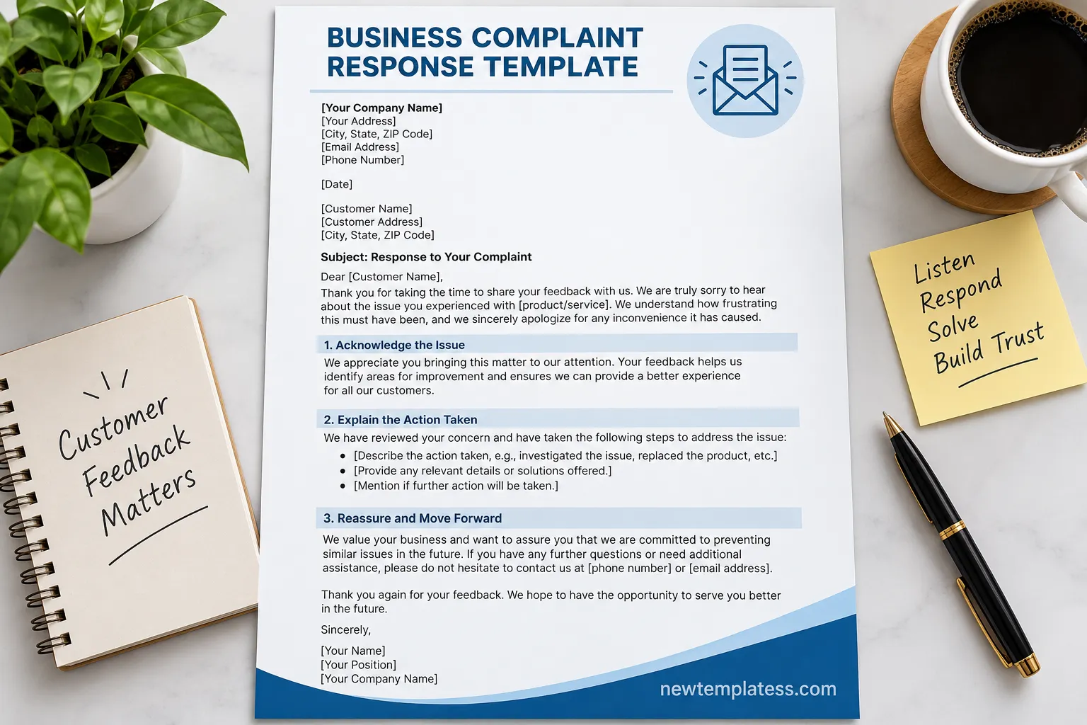Professional business complaint response template for handling customer complaints