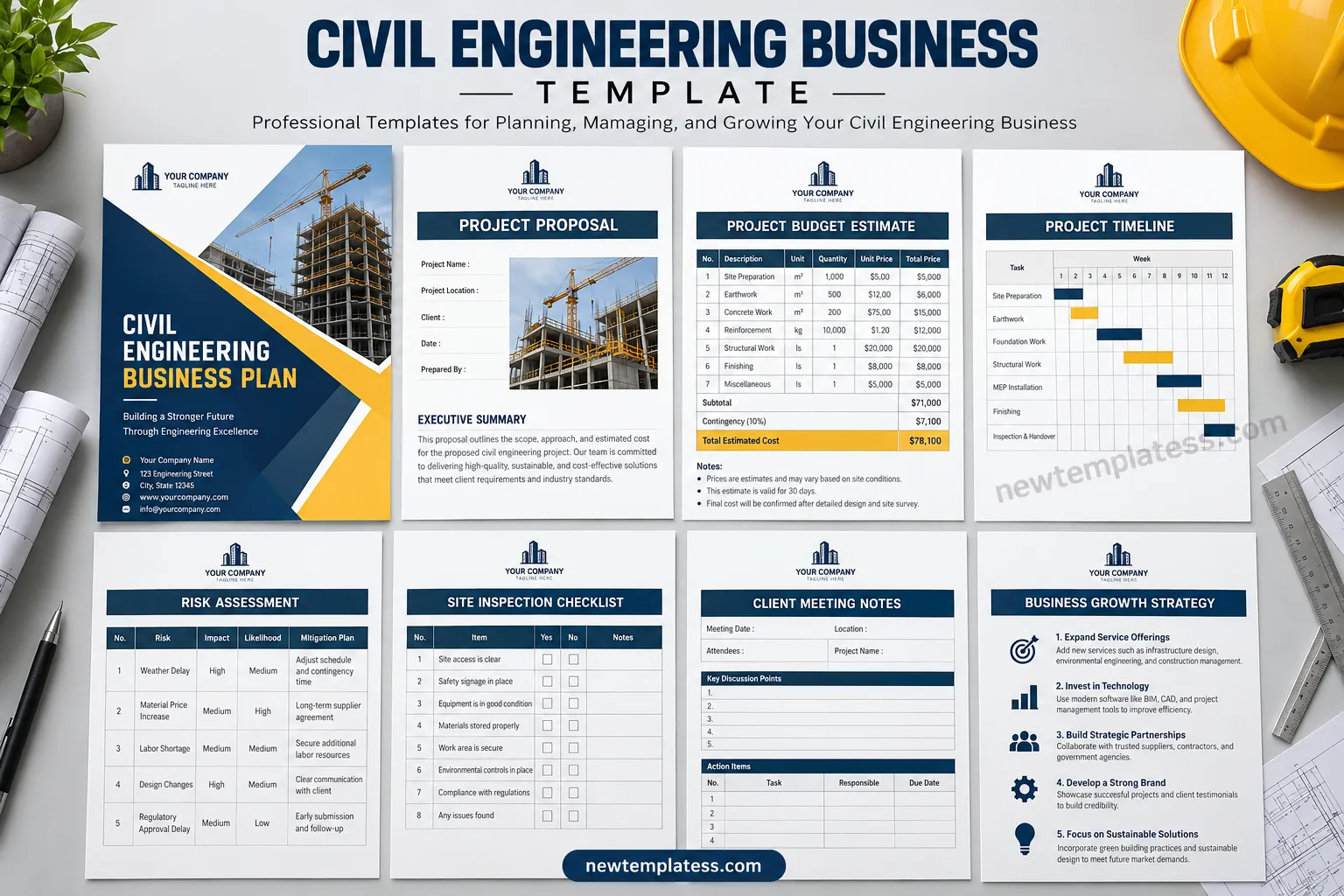 Civil engineering business template for project planning and business management