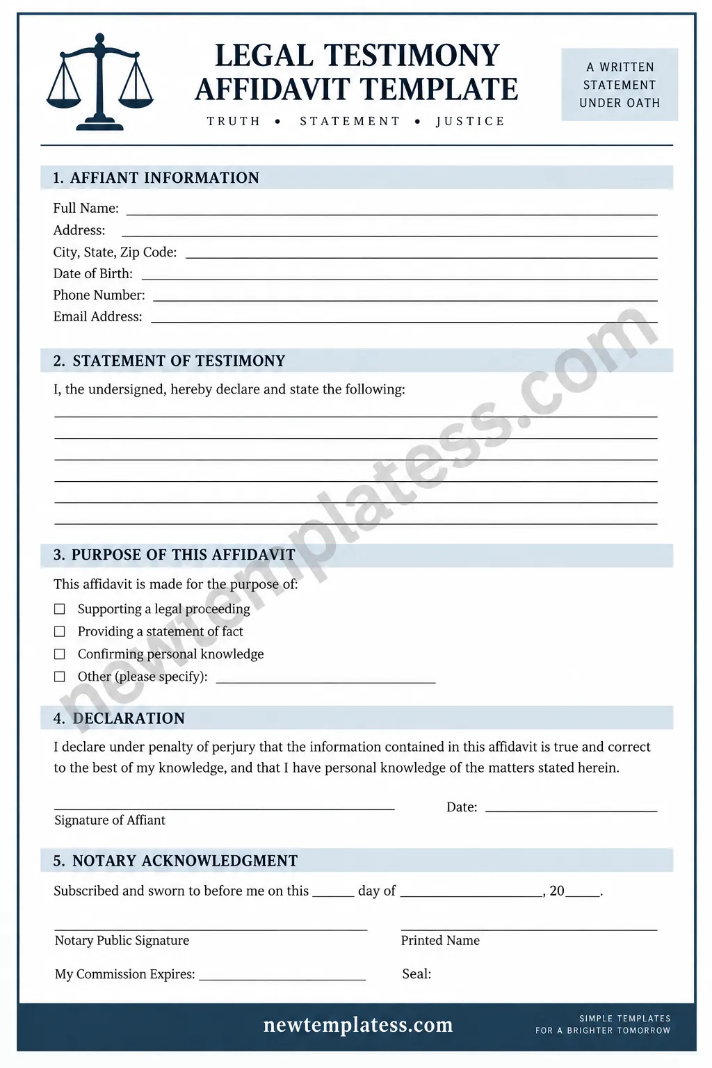 Legal Testimony Affidavit Template